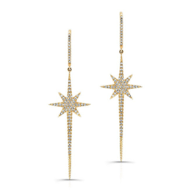 14KT Yellow Gold Diamond Star Wand Earrings