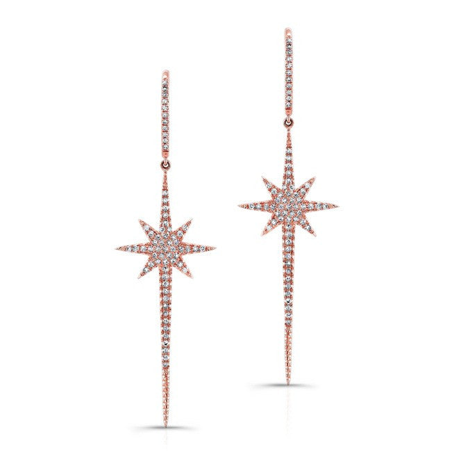 14KT Rose Gold Diamond Star Wand Earrings