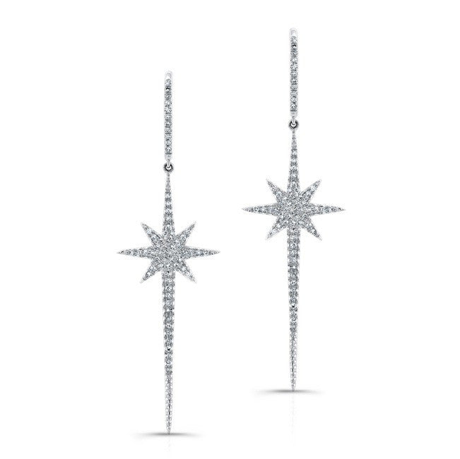 14KT White Gold Diamond Star Wand Earrings
