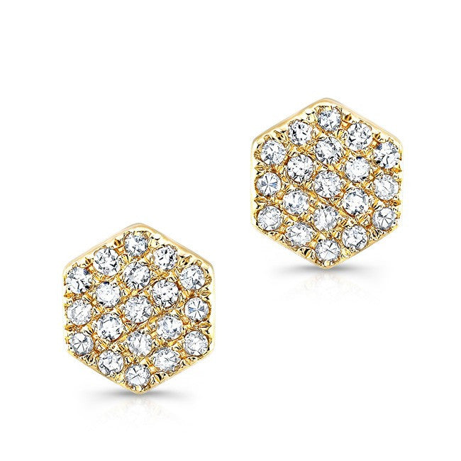 14KT Yellow Gold Diamond Hexagon Diamond Stud Earrings