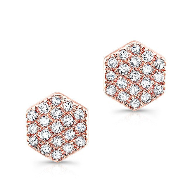 14KT Rose Gold Hexagon Diamond Stud Earrings