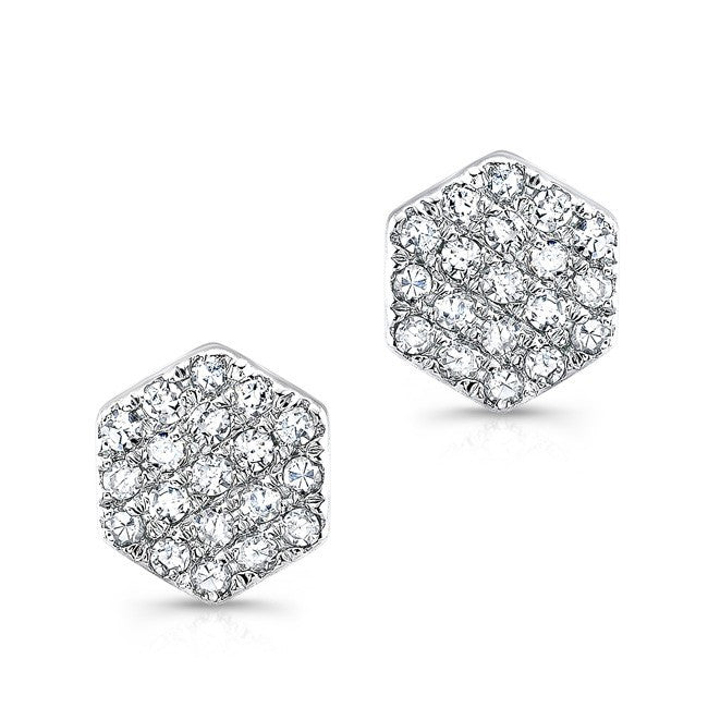 14KT White Gold Hexagon Diamond Stud Earrings