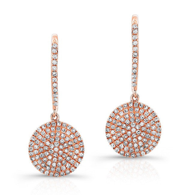 14KT Rose Gold All Diamond Disc Earrings