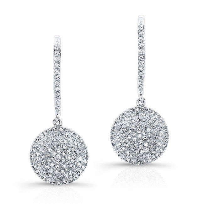 14KT White Gold All Diamond Disc Earrings