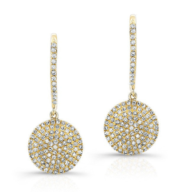 14KT Yellow Gold All Diamond Disc Earrings