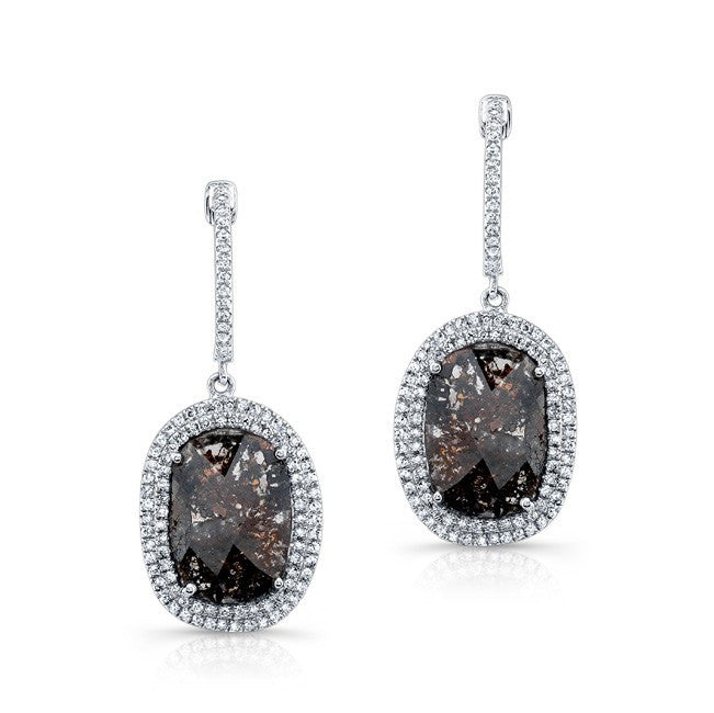 14KT White Gold Diamond Slice Double Halo Earrings