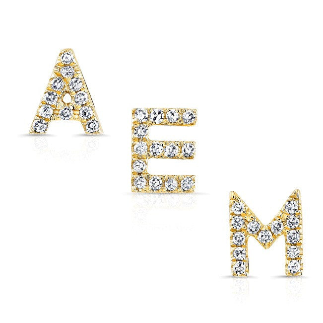 14KT Yellow Gold Diamond Alphabet Initial Stud Earring