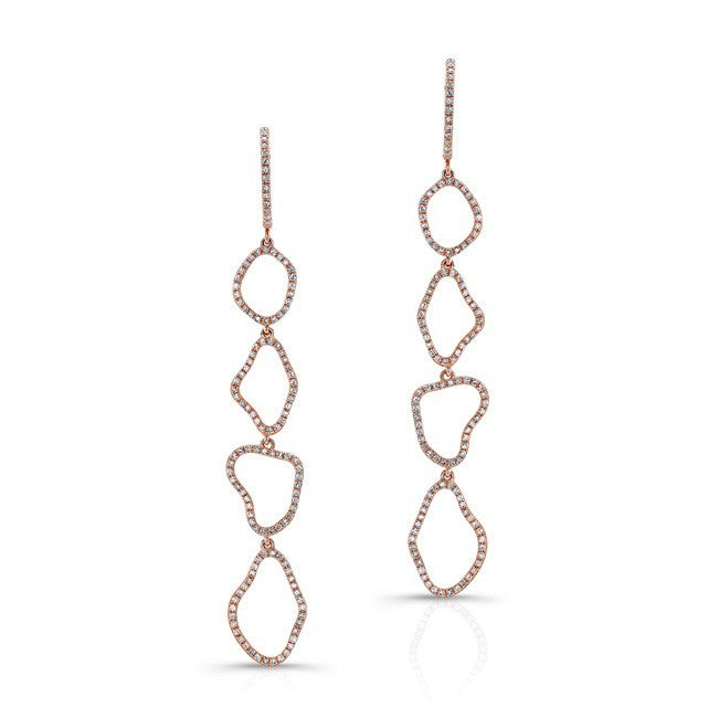 14KT Rose Gold Diamond Organic Open Drop Earrings
