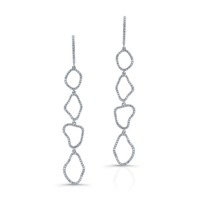 14KT White Gold Diamond Organic Open Drop Earrings