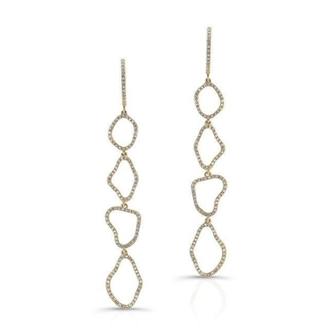 14KT Yellow Gold Diamond Organic Open Drop Earrings
