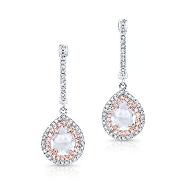 14KT White And Rose Gold White Topaz Diamond Double Halo Earrings