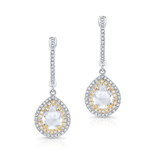 14KT White Gold And Yellow Gold White Topaz Diamond Double Halo Earrings