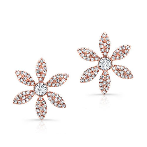 14KT Rose Gold Diamond Edgy Daisy Flower Stud Earrings