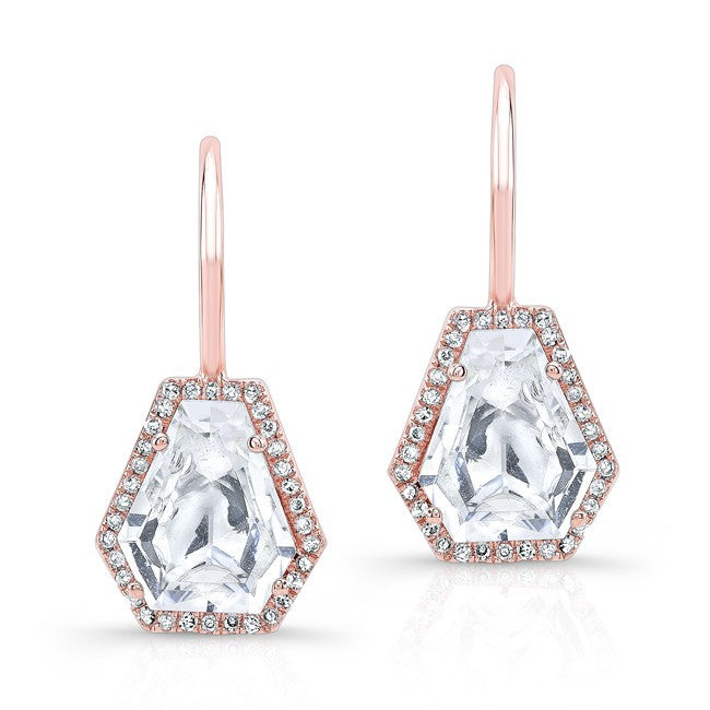 14KT Rose Gold White Topaz Diamond Jewel Earrings
