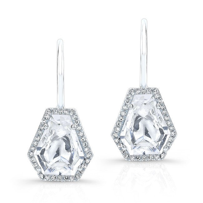 14KT White Gold White Topaz Diamond Jewel Earrings