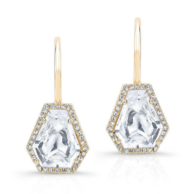 14KT Yellow Gold White Topaz Diamond Jewel Earrings
