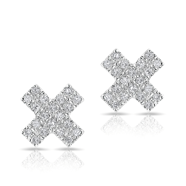 14KT White Gold Diamond Thick X Stud Earrings