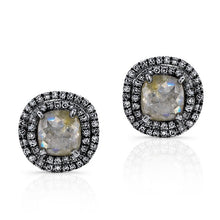 14KT Oxidized White Gold Raw Diamond Double Halo Stud Earrings
