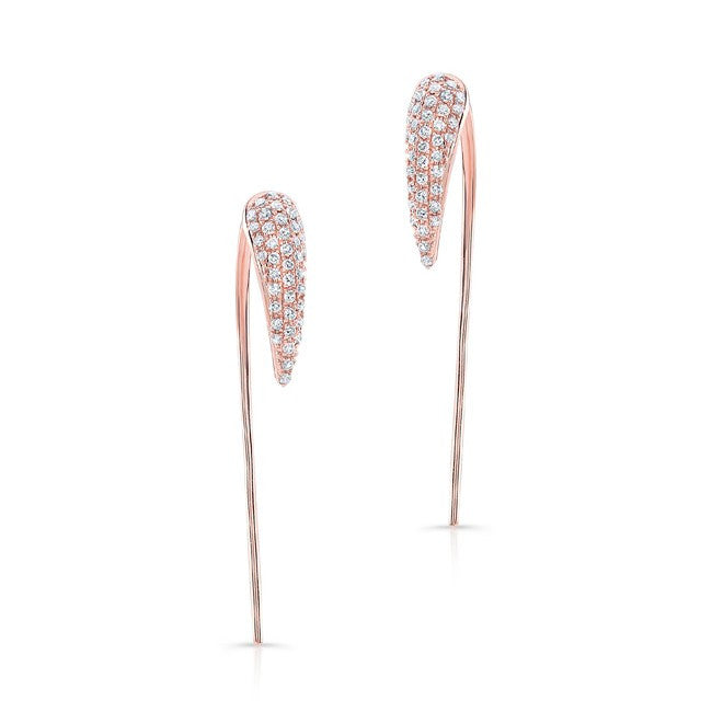 14KT Rose Gold Diamond Horn Long Back Bar Earrings