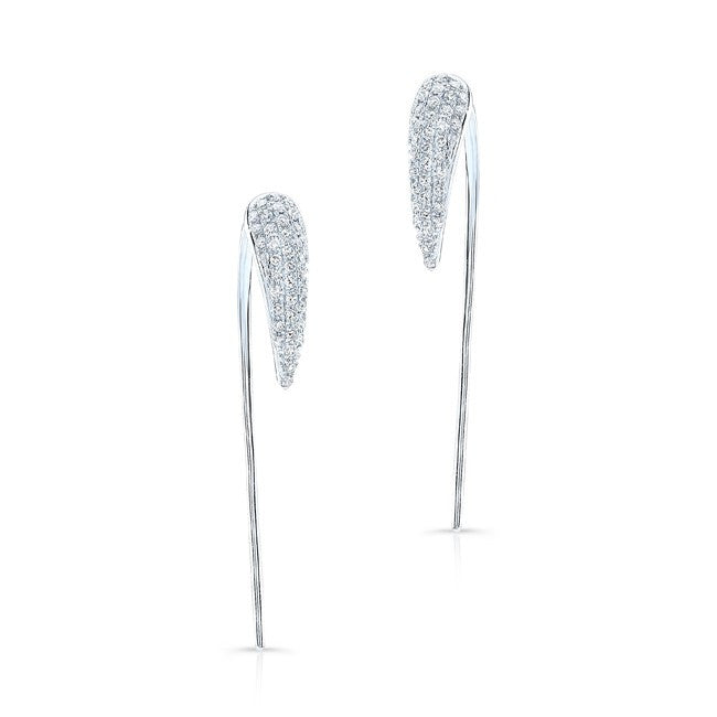 14KT White Gold Diamond Horn Long Back Bar Earrings