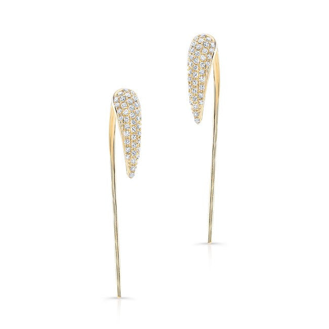 14KT Yellow Gold Diamond Horn Long Back Bar Earrings