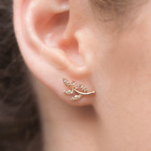 14KT Yellow Gold Diamond Leaf Stud Earrings