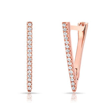 14KT Rose Gold Diamond Triangle Bar Huggie Earrings