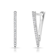 14KT White Gold Diamond Triangle Bar Huggie Earrings