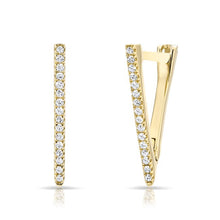 14KT Yellow Gold Diamond Triangle Bar Huggie Earrings