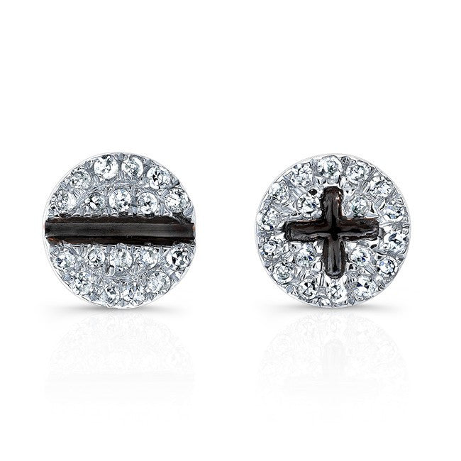 14KT White Gold Diamond Hardware Stud Earrings