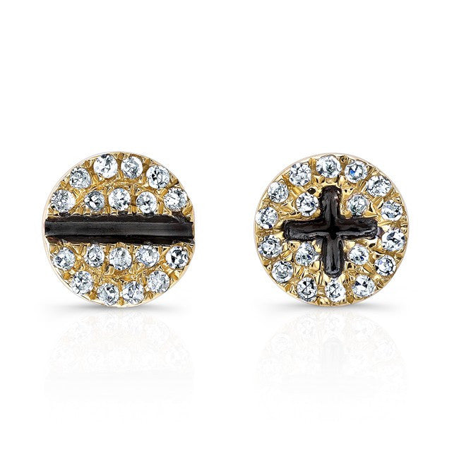 14KT Yellow Gold Diamond Hardware Stud Earrings