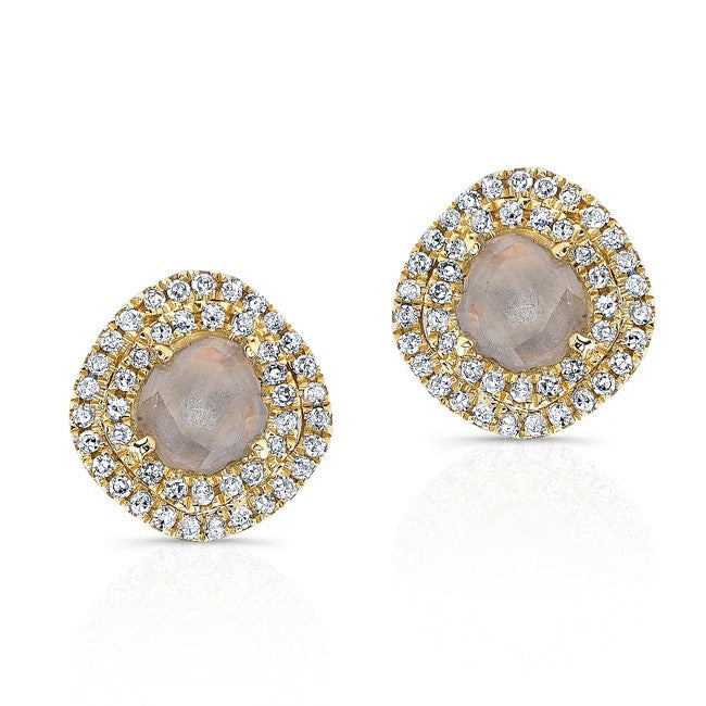 14KT Yellow Gold Diamond Slice Double Halo Stud Earrings
