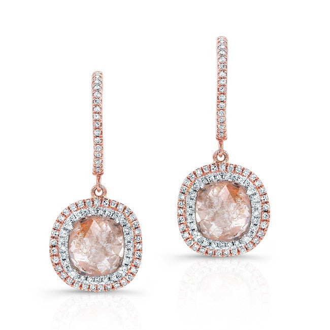 14KT Rose Gold Raw Diamond Double Halo Earrings