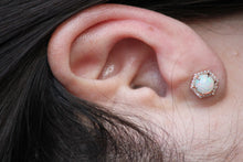 14KT White Gold White Opal Diamond Hexagon Stud Earrings