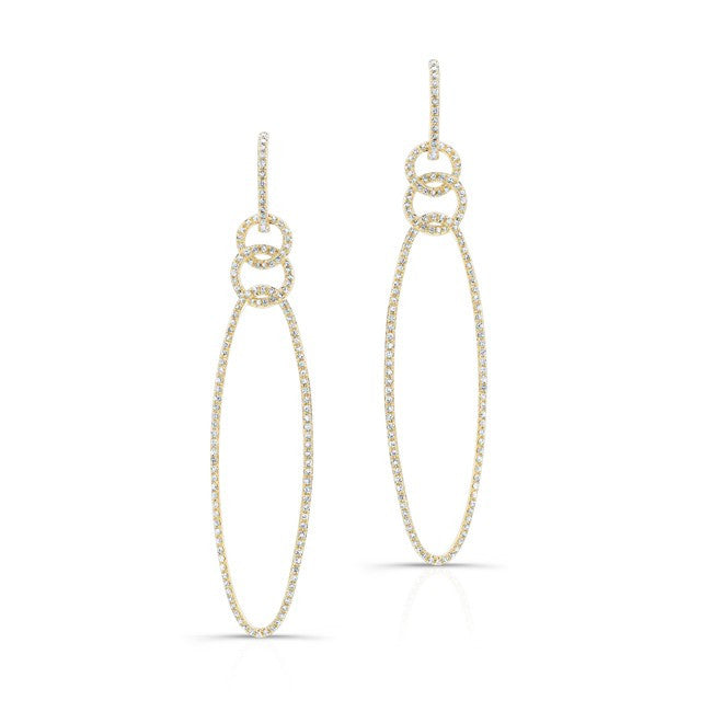 14KT Yellow Gold Diamond Chain Link Oval Drop Earrings