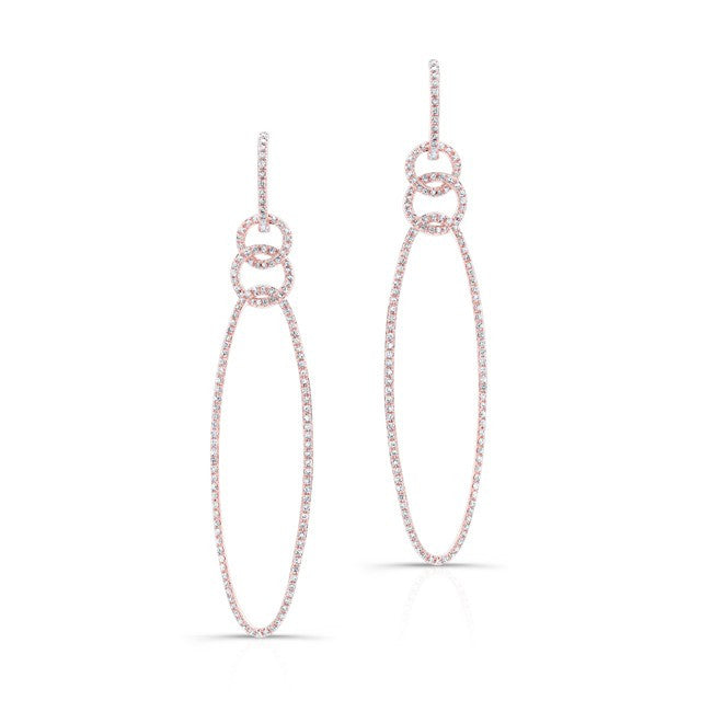 14KT Rose Gold Diamond Chain Link Oval Drop Earrings