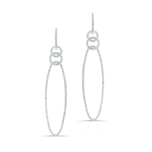 14KT White Gold Diamond Chain Link Oval Drop Earrings
