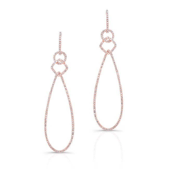 14KT Rose Gold Diamond Open Pear Link Drop Earrings