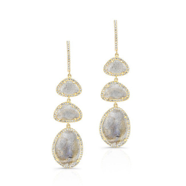 14KT Yellow Gold Labradorite Diamond Trickle Earrings