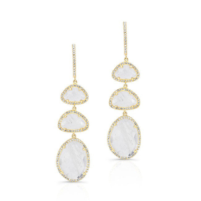14KT Yellow Gold Moonstone Diamond Trickle Earrings