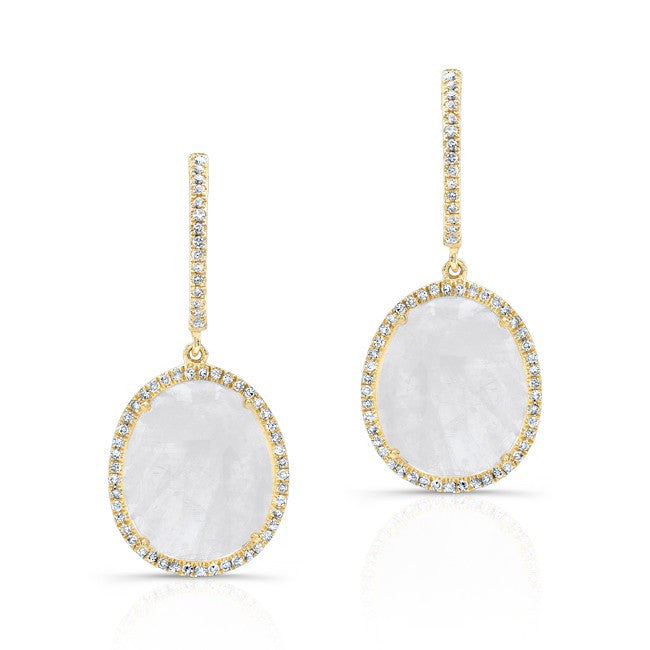 14KT Yellow Gold Oval Moonstone Diamond Earrings