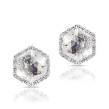 14KT White Gold Moonstone Diamond Hexagon Stud Earrings