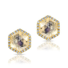 14KT Yellow Gold Moonstone Diamond Hexagon Stud Earrings