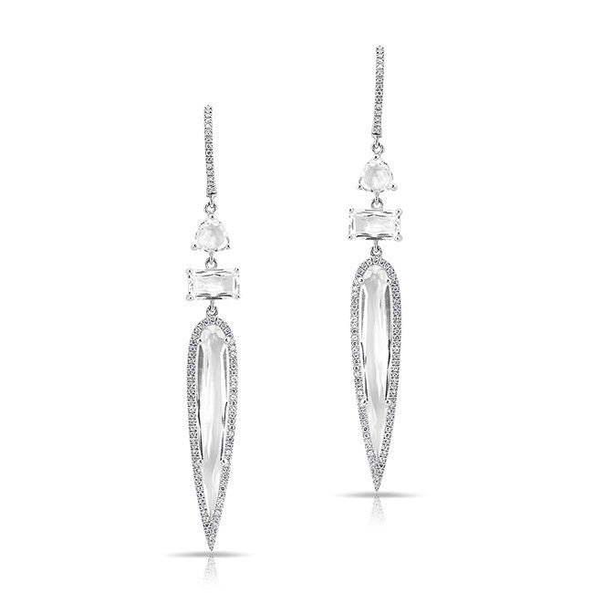14KT White Gold White Topaz Diamond Shine Earrings