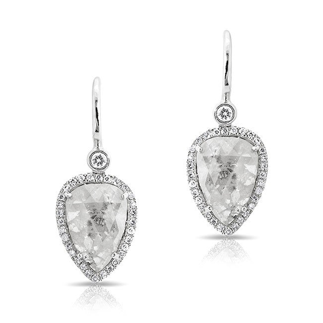 14KT White Gold Raw Diamond Pear Earrings