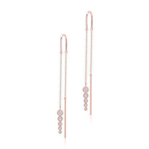 14KT Rose Gold Bezel Set Diamond Threader Earrings