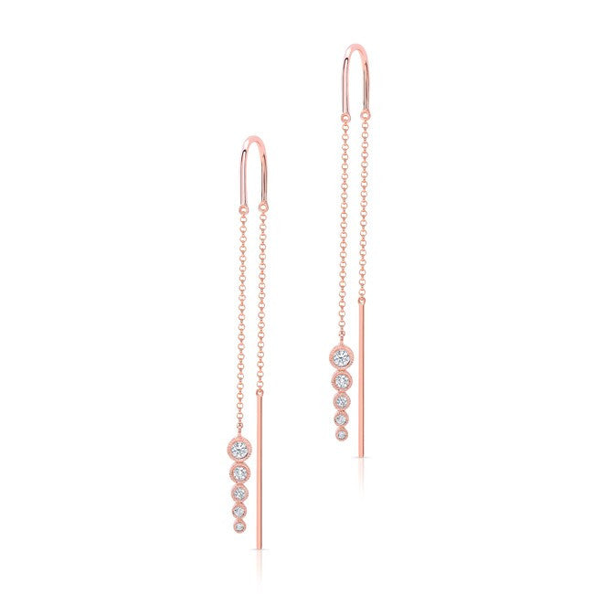 14KT Rose Gold Bezel Set Diamond Threader Earrings