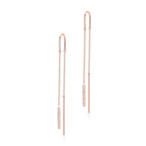 14KT Rose Gold Diamond Bar Threader Earrings