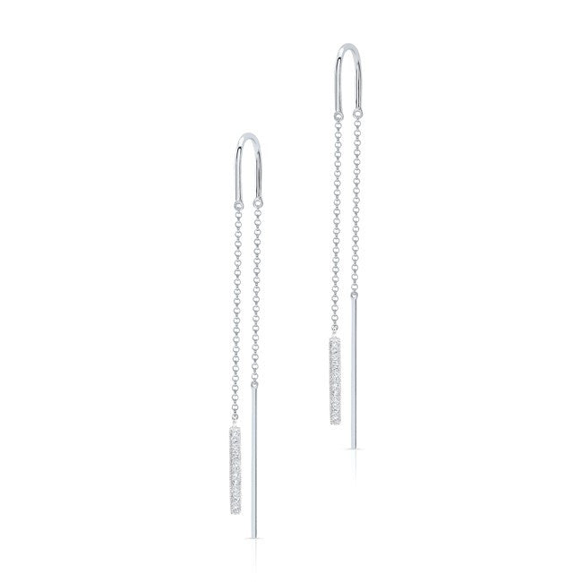 14KT White Gold Diamond Bar Threader Earrings
