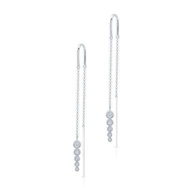 14KT White Gold Bezel Set Diamond Threader Earrings